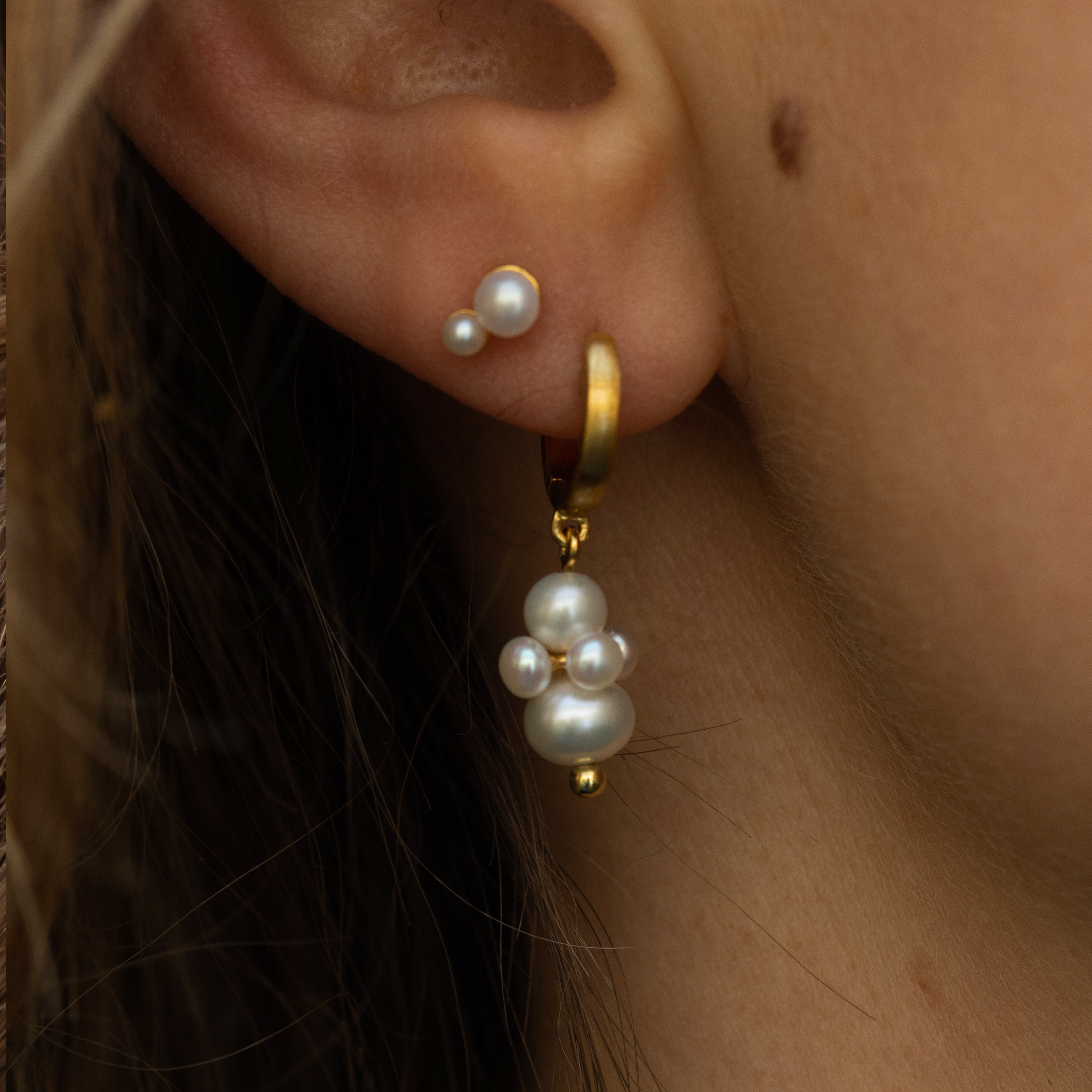 Pearl cluster shop hoop earrings